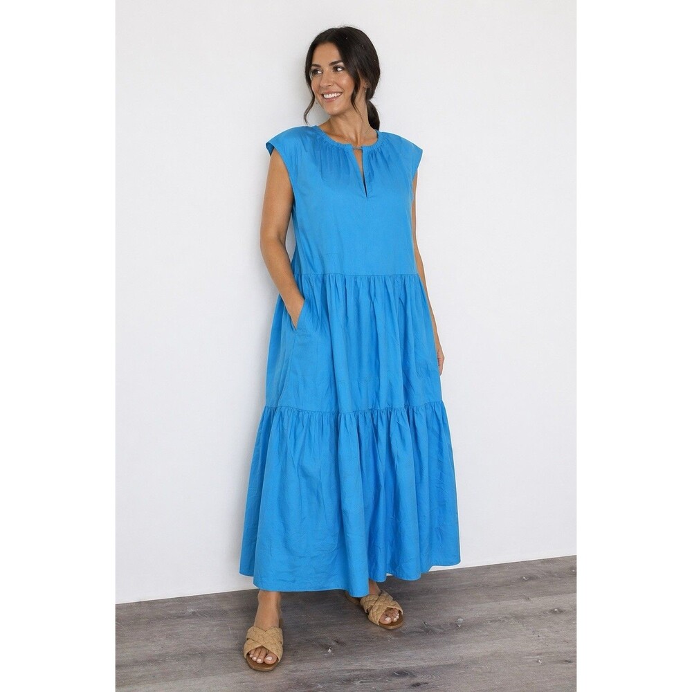 COS Tiered Dress Womens 2 Blue Cotton Sleeveless Midi Maxi
